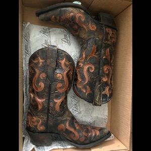 Dan Post Dark Brown Underlay Leather Cowboy Boots